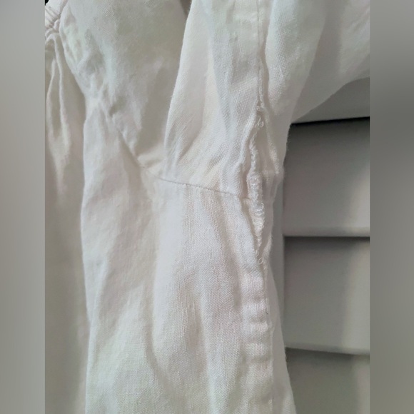 J Crew dress linen blend white rainbow stripe mini dress off shoulder. - Picture 6 of 7